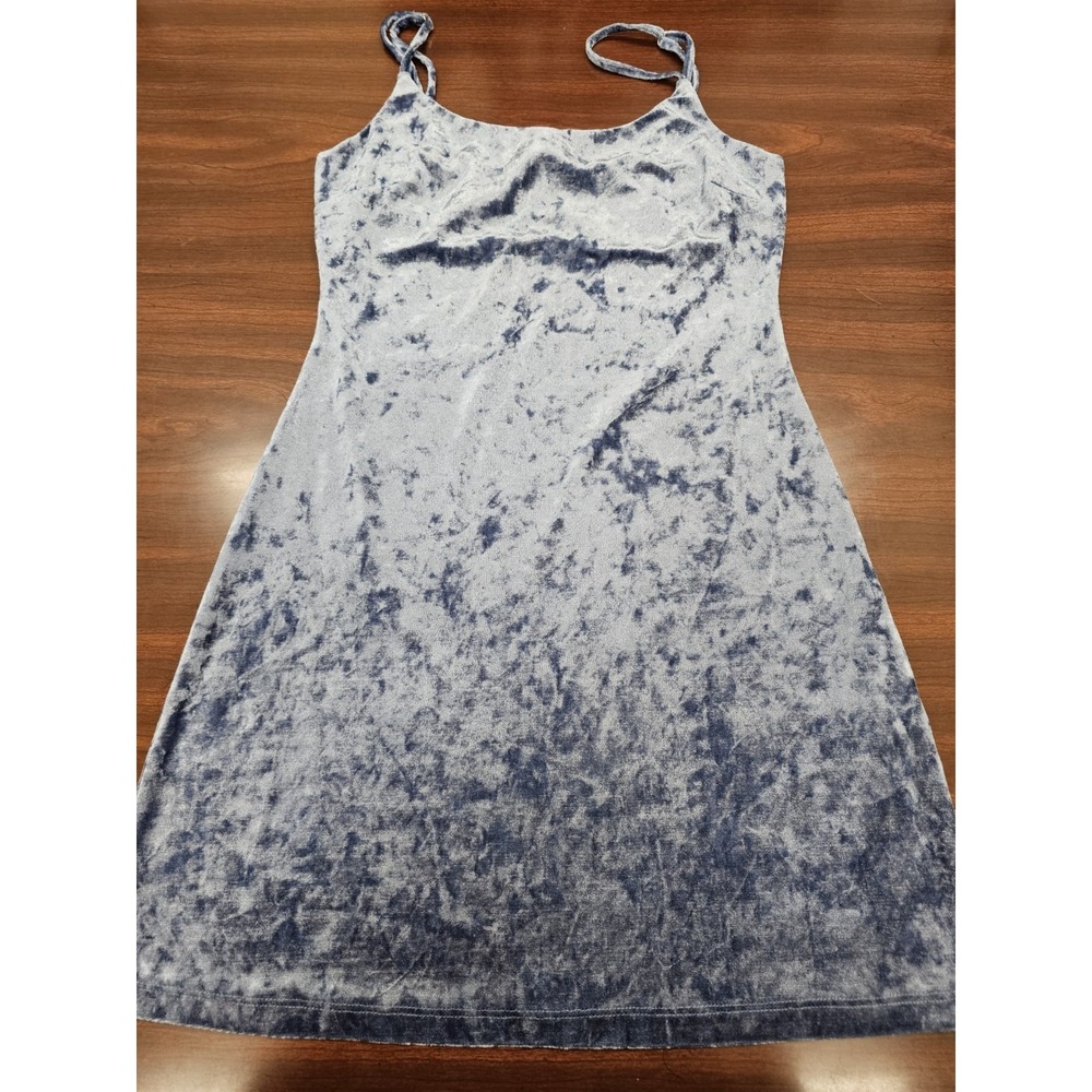 Forever 21 Womens Medium Blue Acid Wash Velvet Slip dress Spaghettie Strap Mini